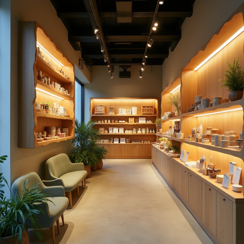 Modern retail store interior with organized shelving